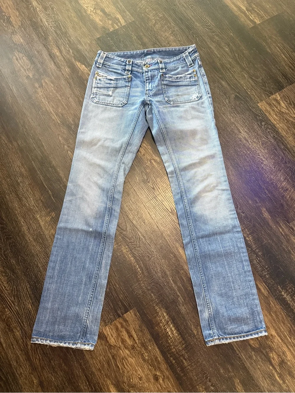Diesel Distressed Patch Pocket Straight Leg Jeans Size 27 - Picture 3 of 10
